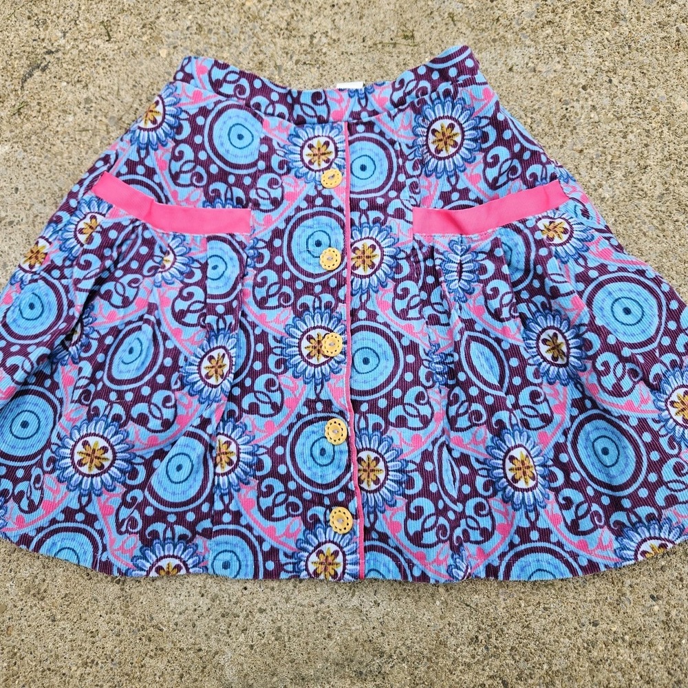 Matilda Jane Girls 6 Corduroy Denim Jean Skirt Pockets Buttons Boutique Blue